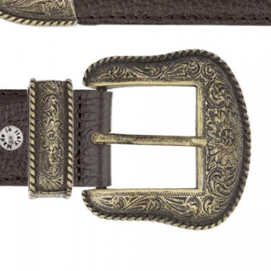 mens brown leather western belt with bronze buckle copy