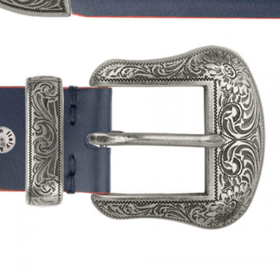 mens dark blue western belt with silver buckle copy