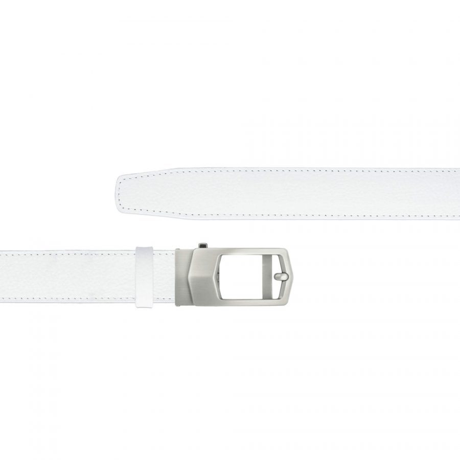 mens white ratchet buckle belt with gray buckle 1