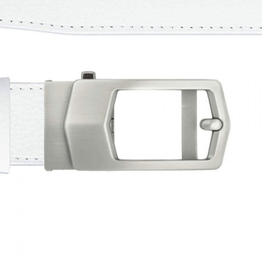 mens white ratchet buckle belt with gray buckle copy
