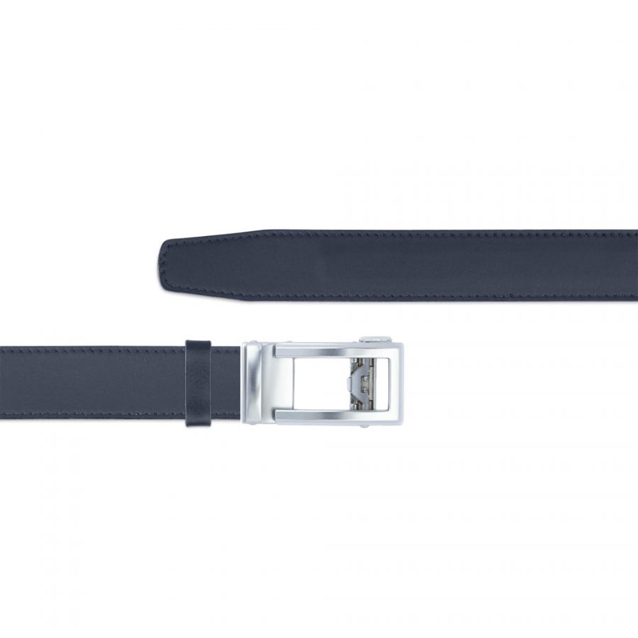 navy blue mens slide belt with silver buckle 1