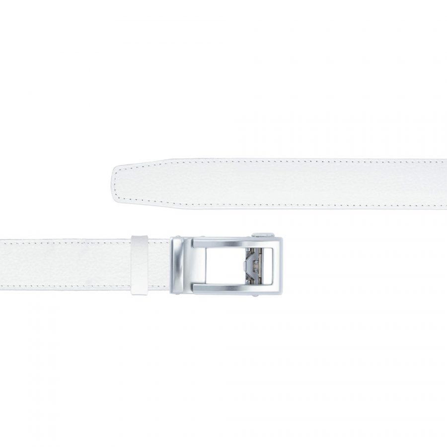 ratchet white belt mens with silver buckle 1