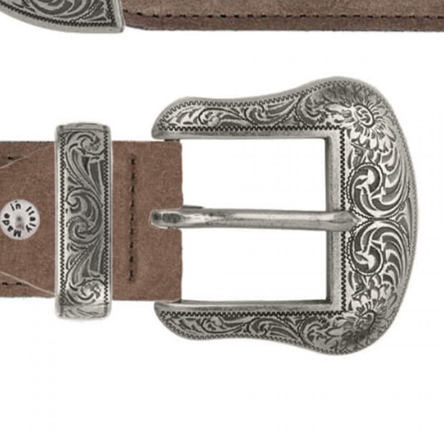 taupe brown western cowboy belt with antique silver buckle copy