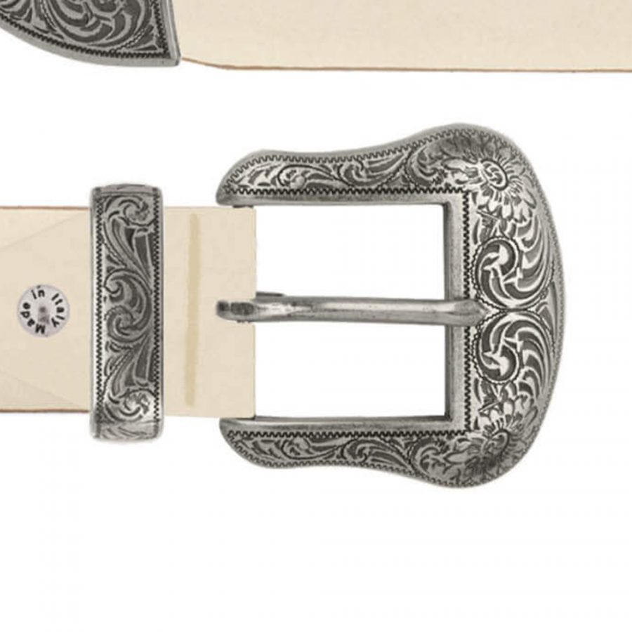 taupe gray leather western belt with silver buckle copy