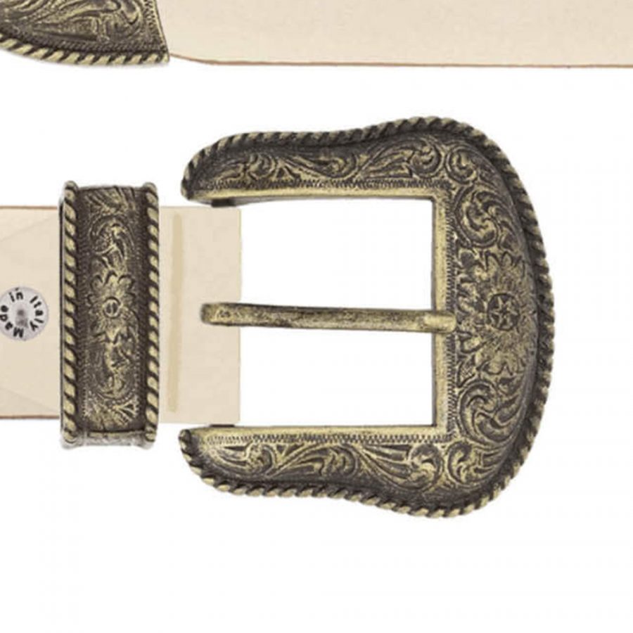 taupe leather cowboy western belt with antique gold buckle copy