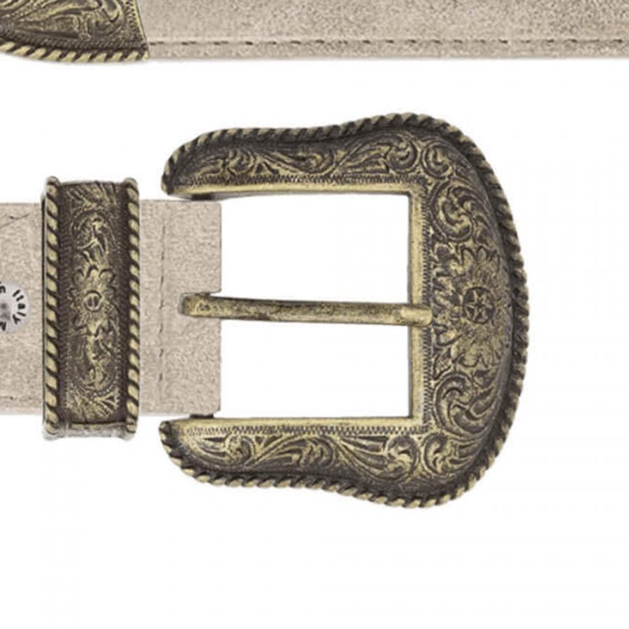 taupe suede belt with antique gold buckle copy