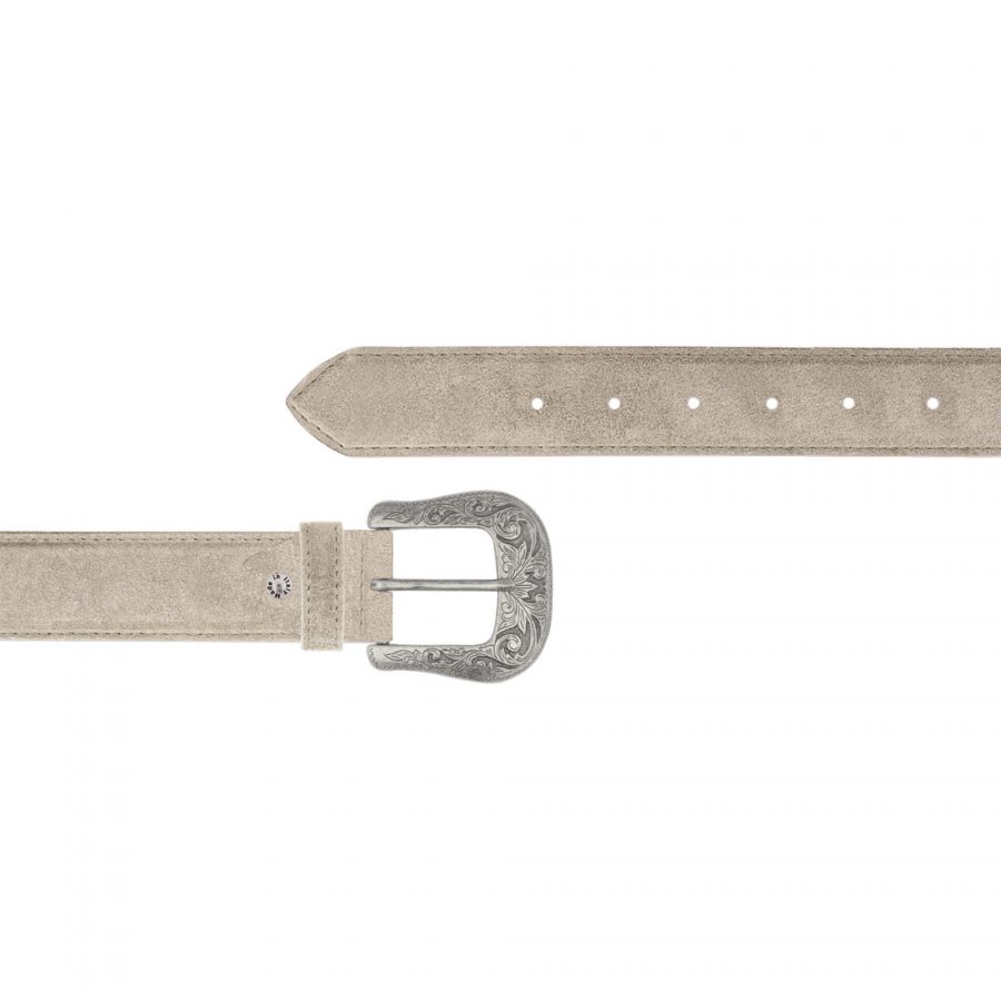 taupe suede leather cowboy belts with silver buckle 1