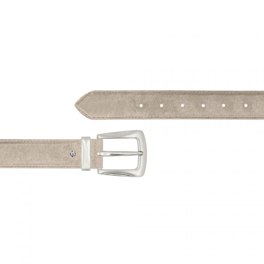 unique taupe suede belt for jeans with silver buckle 1