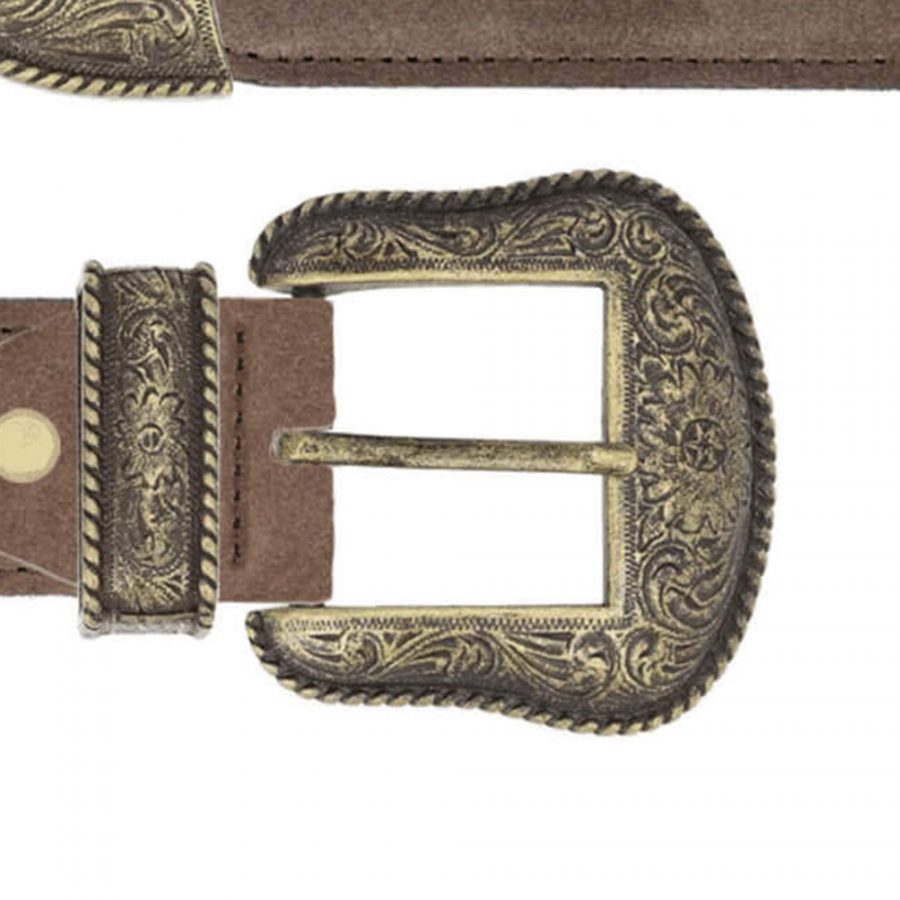 western taupe brown suede leather with antique gold buckle copy