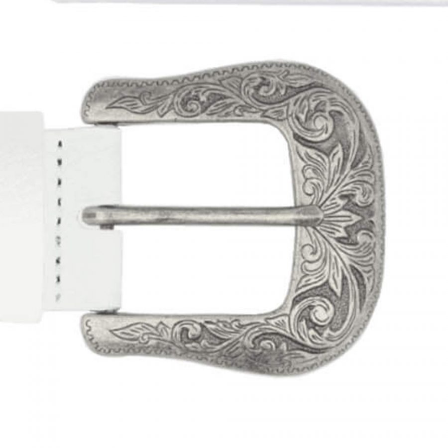 white cowboy leather belts with silver buckle copy