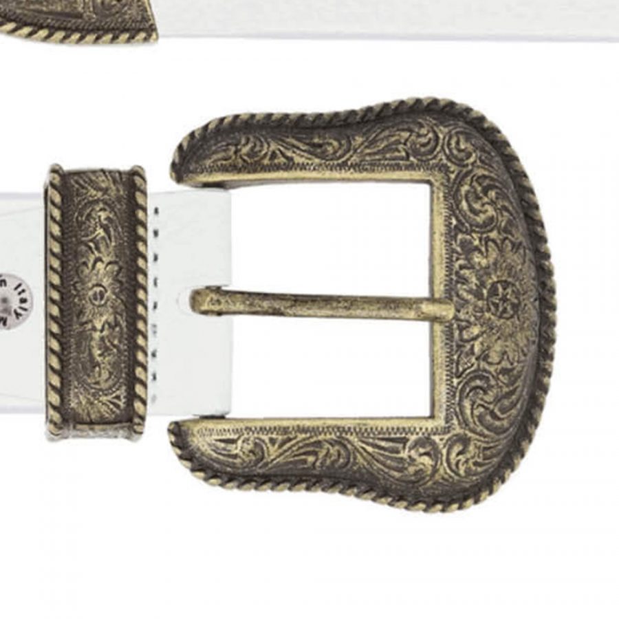 white cowboy western belt with gold antique buckle copy