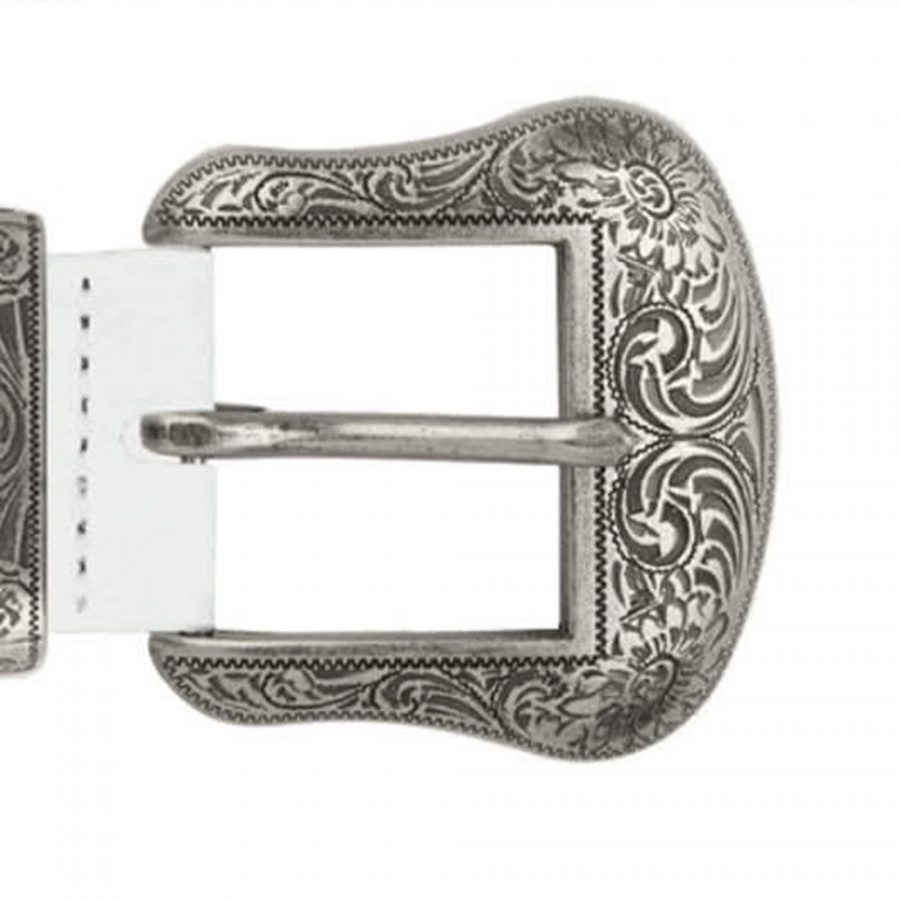 white western belt with silver buckle real leather copy