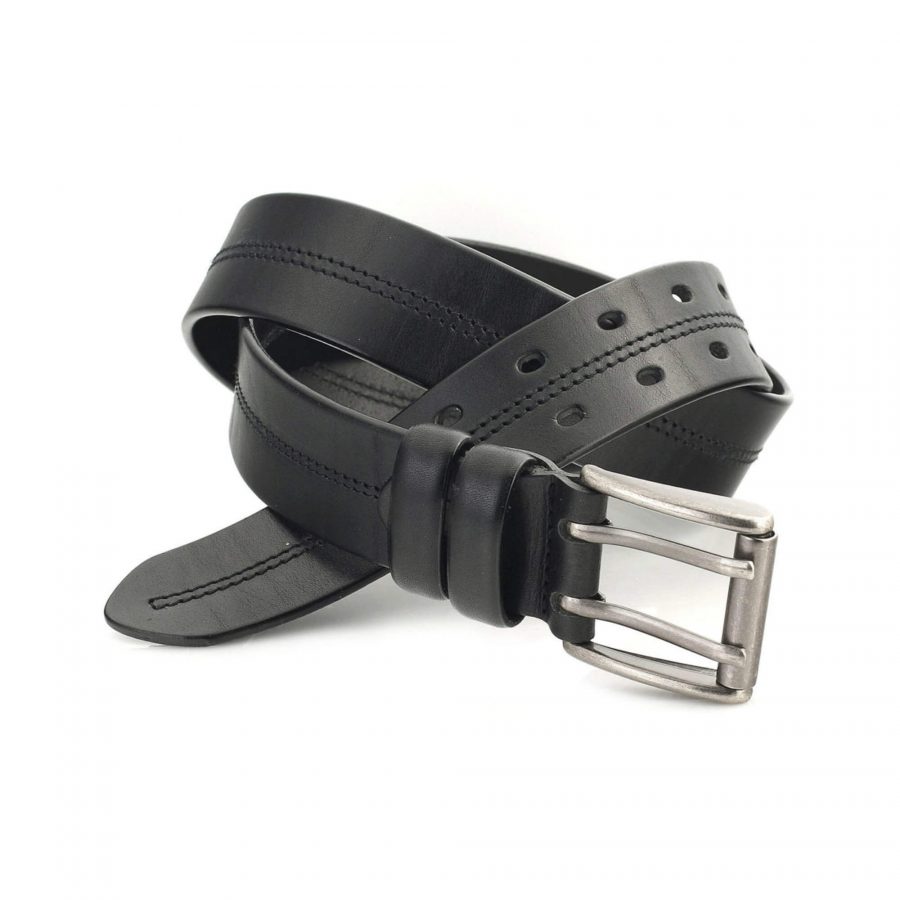 black Two Hole Belt for jeans double prong heavy duty 3