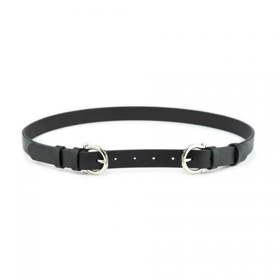 black double buckle belt womens with silver buckles 1
