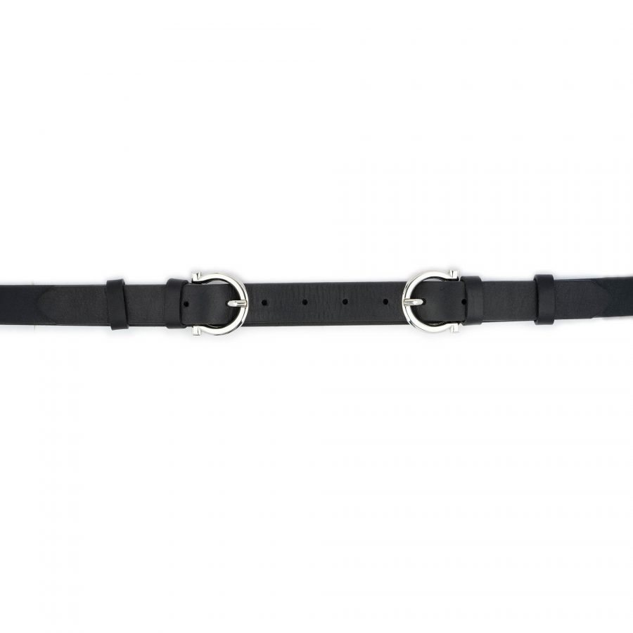 black double buckle belt womens with silver buckles 5