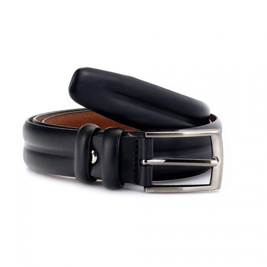 black formal belt for men with silver buckle 2