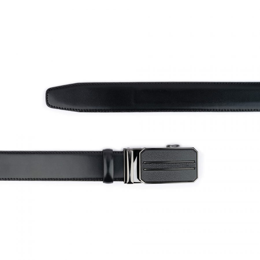 black mens belt with slide buckle real leather 3 5 cm 2