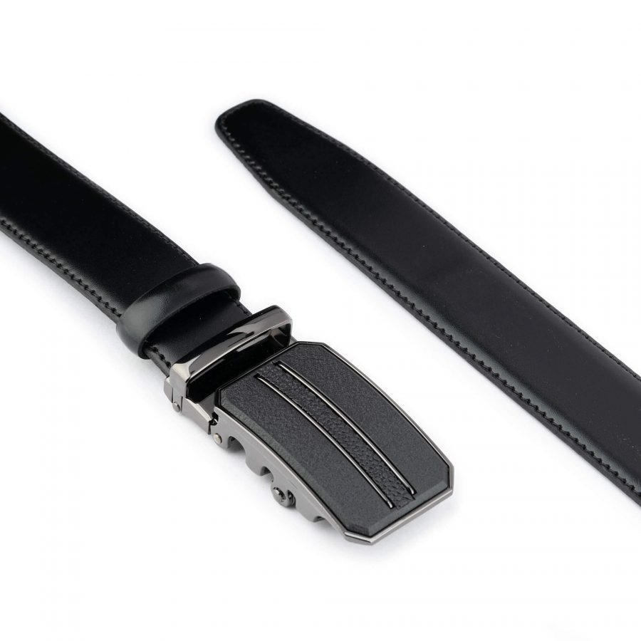 black mens belt with slide buckle real leather 3 5 cm 3