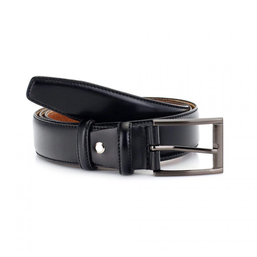black mens classic dress belt with stitching 1 3 8 inch 2