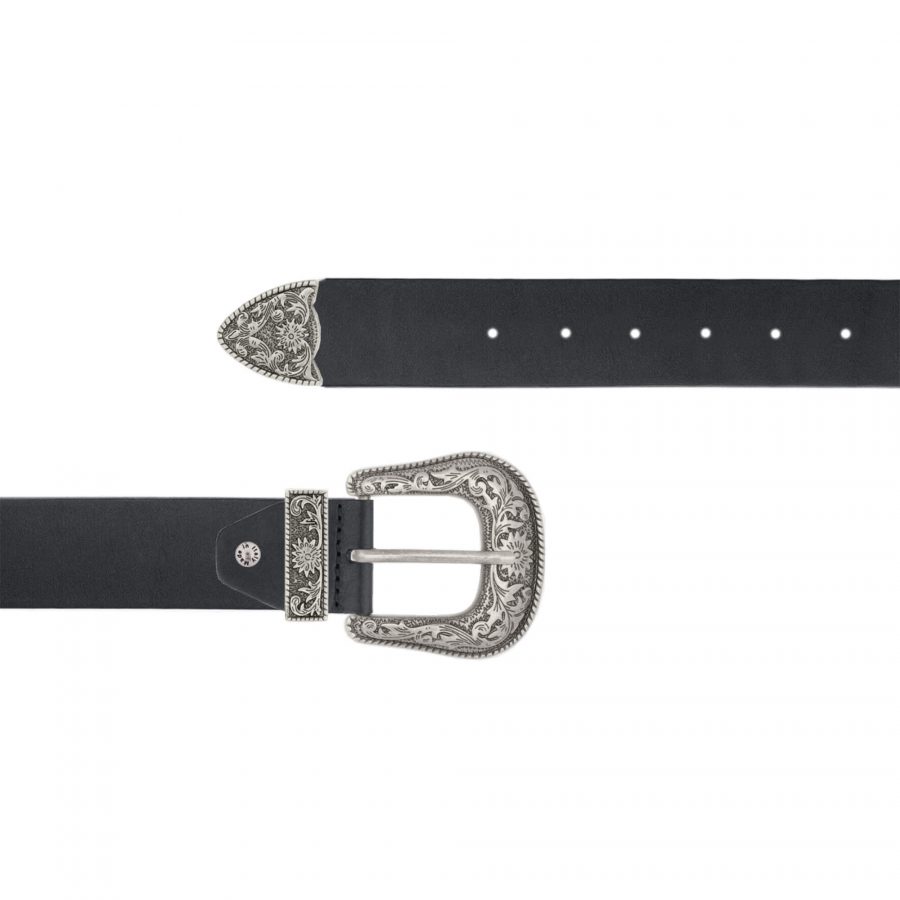 black wide western belt for men with silver buckle 1