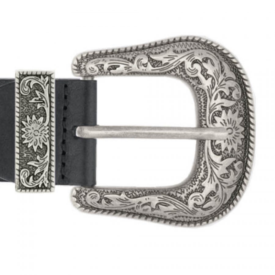 black wide western belt for men with silver buckle copy