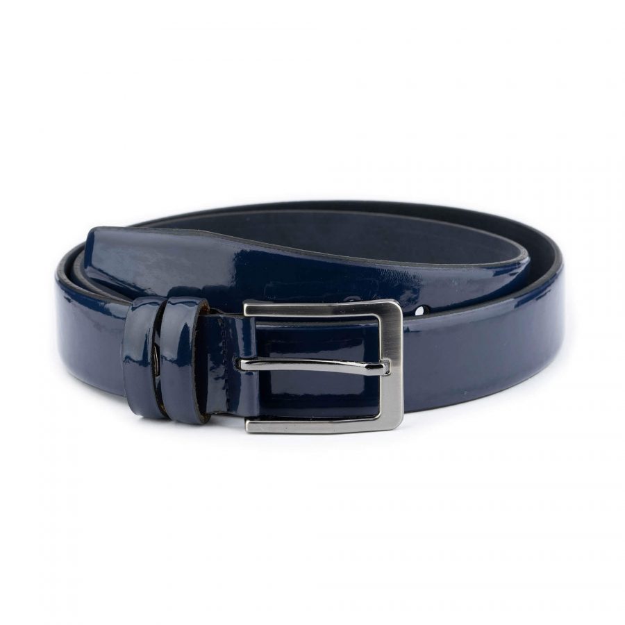 blue patent leather belt for men genuine leather 1