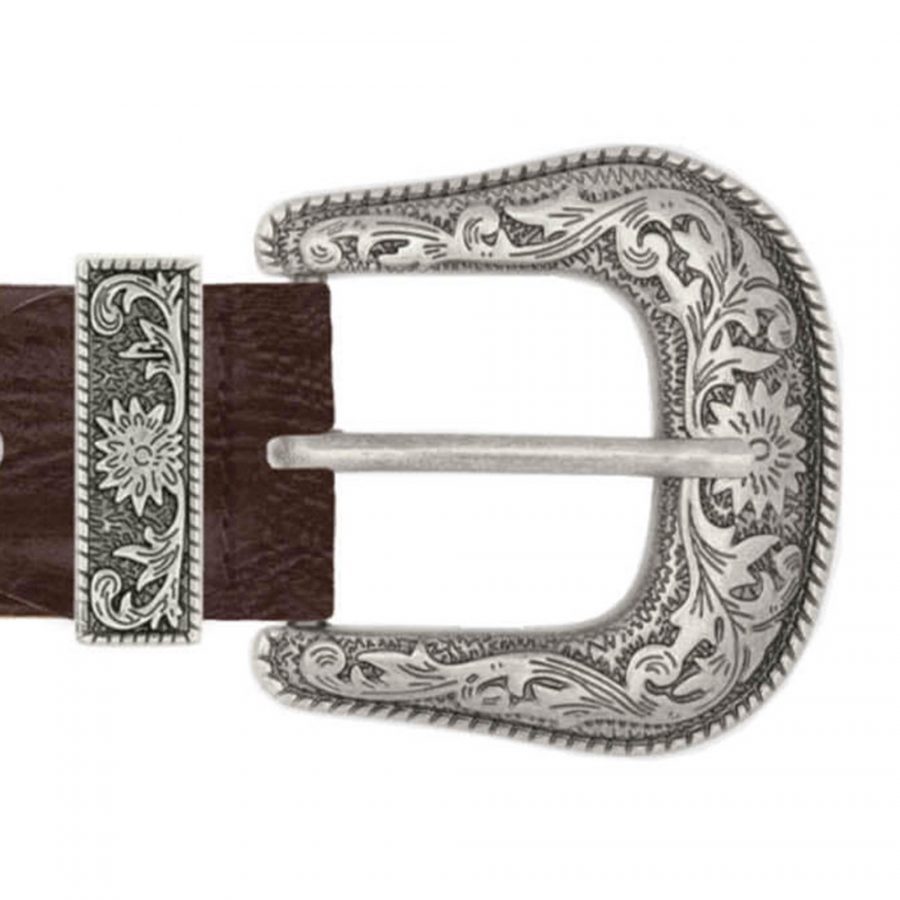 brown wide cowboy western belt with silver floral buckle copy
