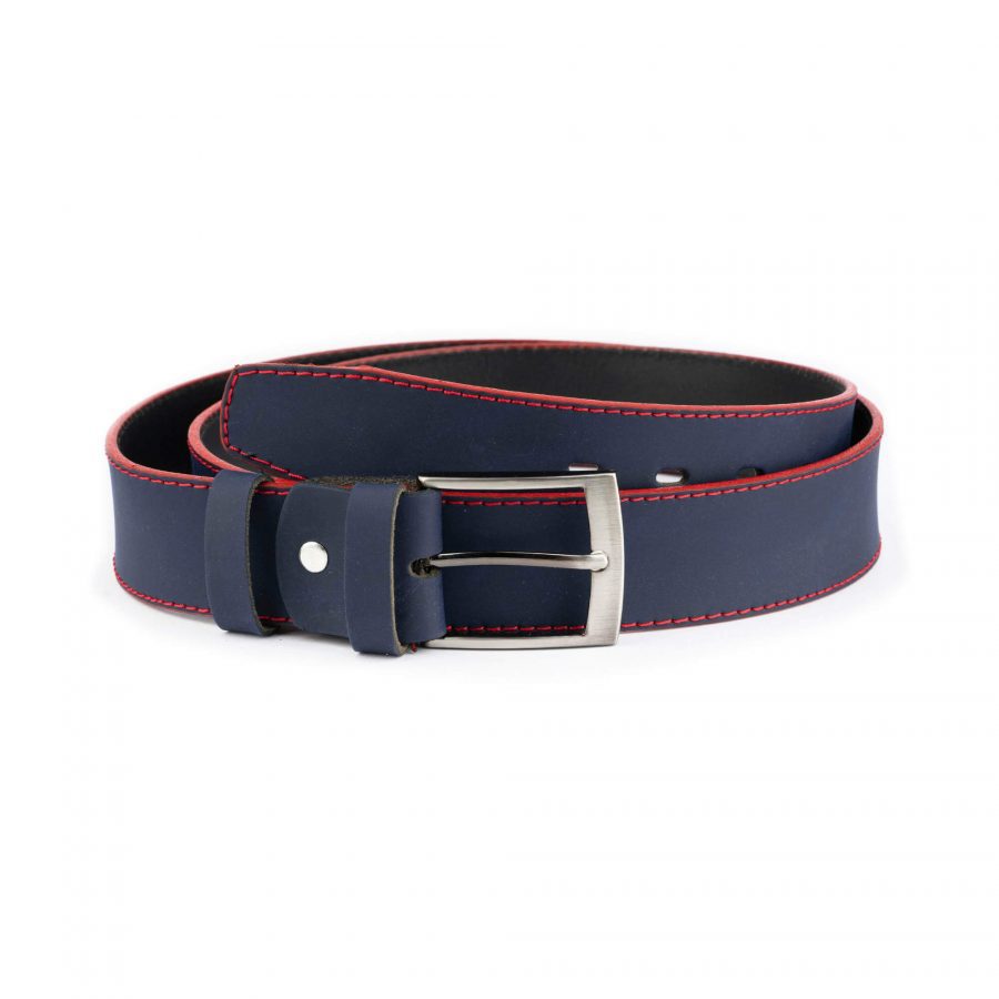 casual men s belt for jeans blue with red stitching 1