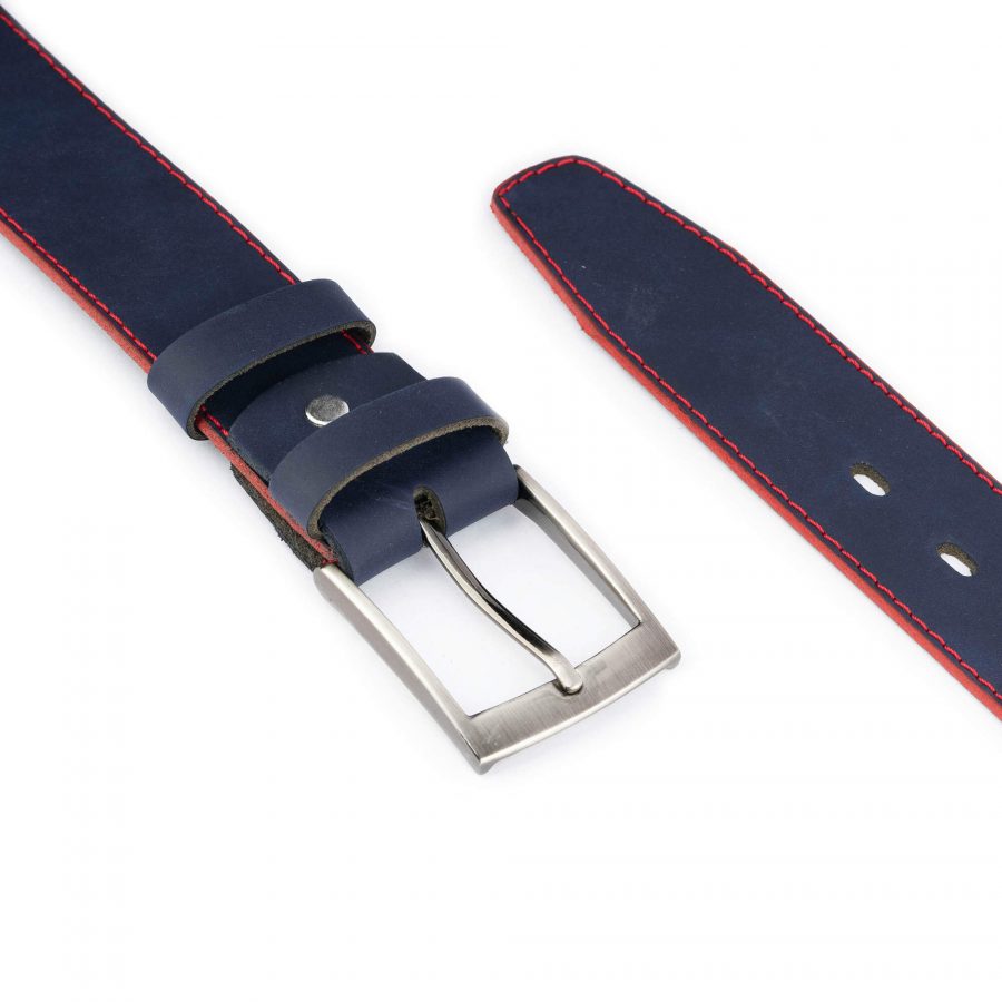 casual men s belt for jeans blue with red stitching 3