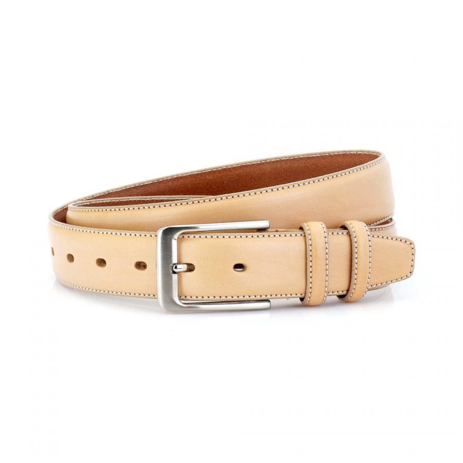 classic mens beige belt for trousers real leather 1