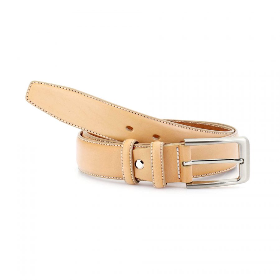 classic mens beige belt for trousers real leather 2