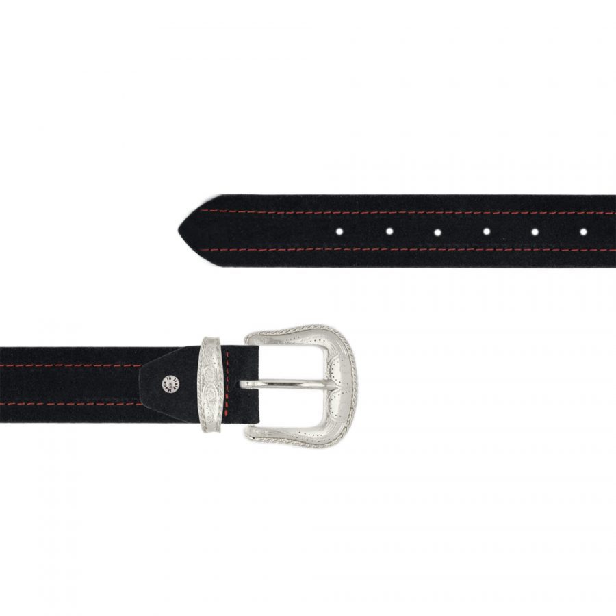 cowboy belts with buckle suede black with red stitch 1