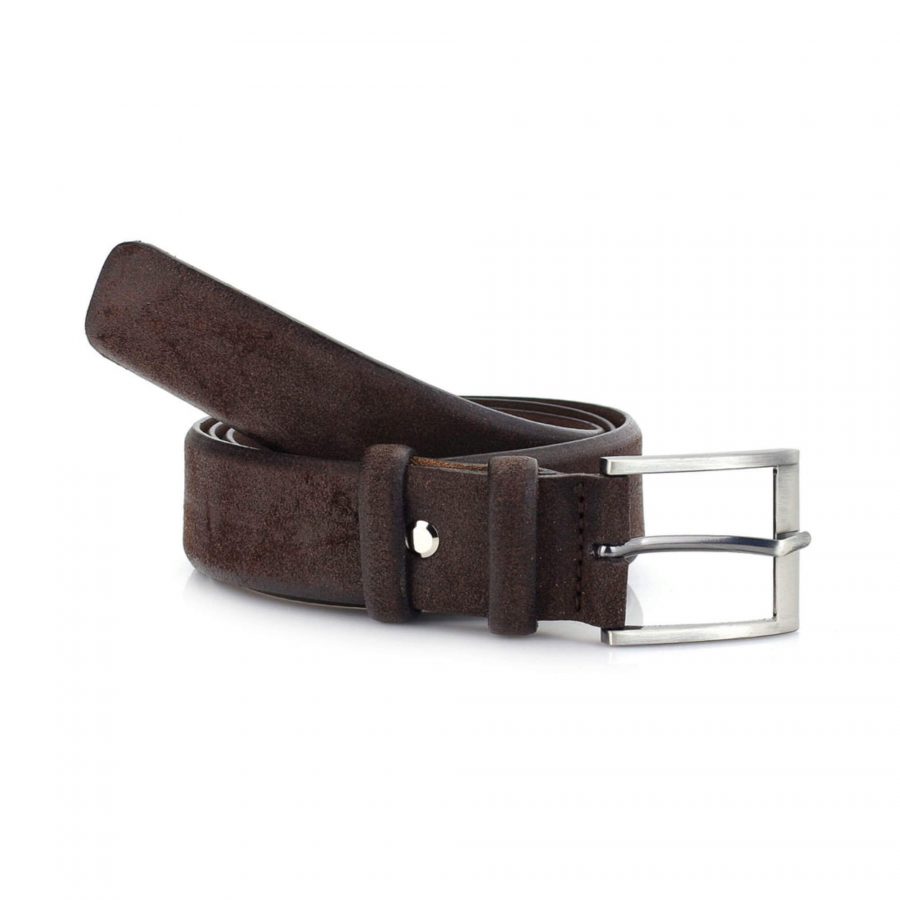 dark brown crazy horse leather belt for men 3 5 cm 2