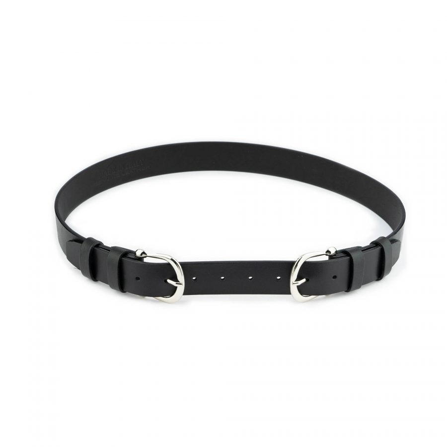 double buckle belt for women thick leather black 2