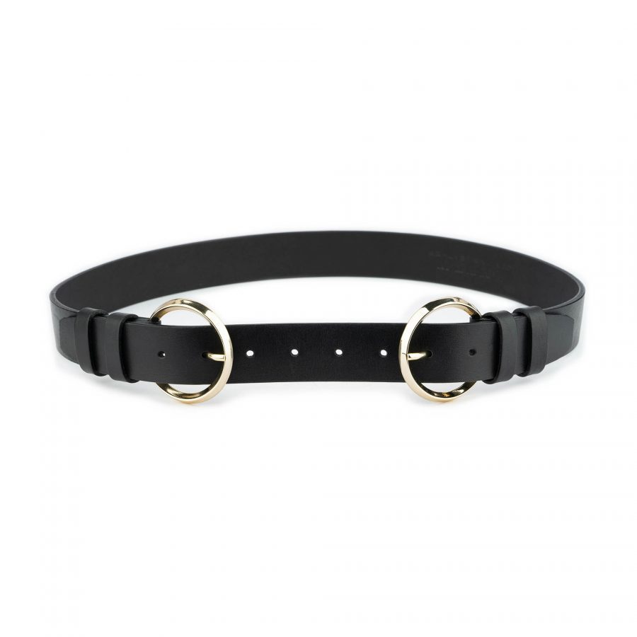 gold circles double buckle belt black leather 1