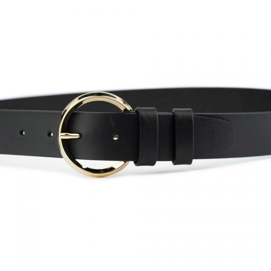 gold circles double buckle belt black leather 2