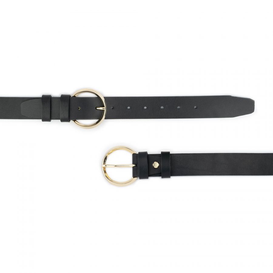 gold circles double buckle belt black leather 4