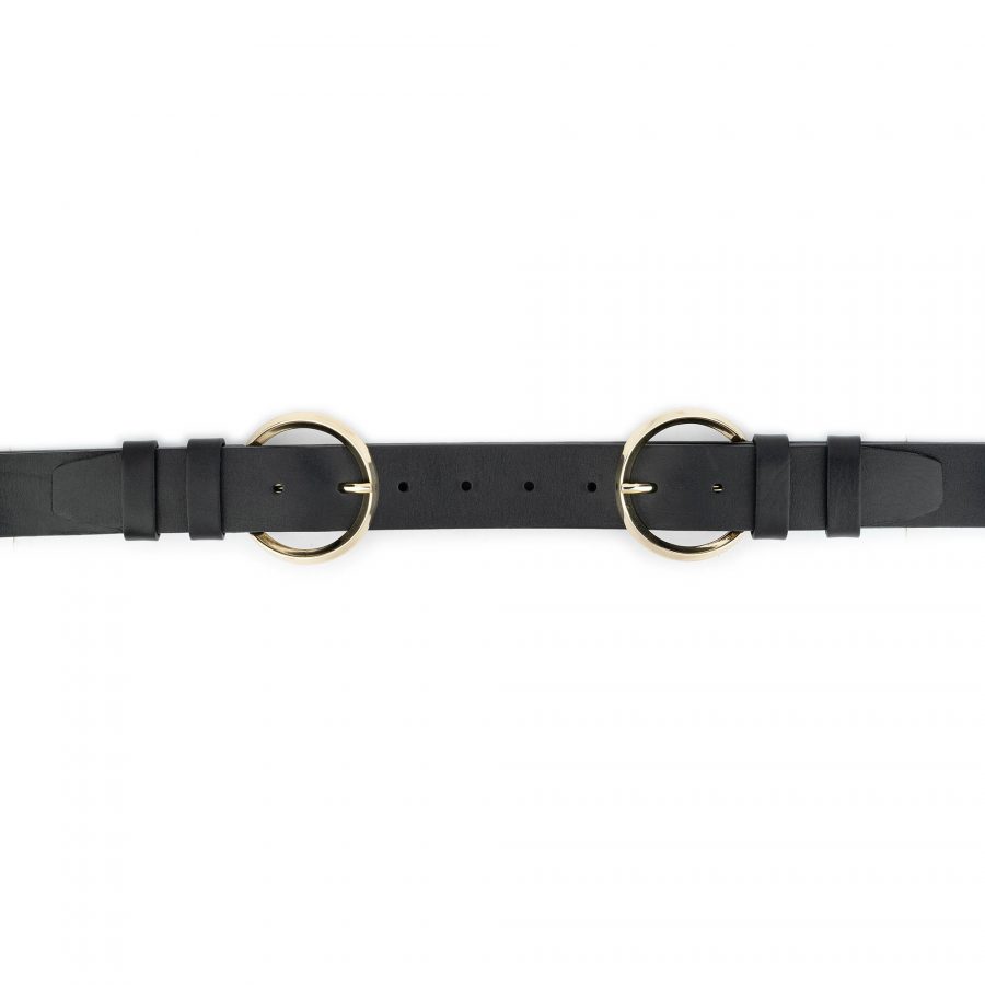 gold circles double buckle belt black leather 5