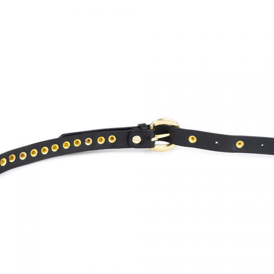 gold pyramid studded belt for women thin leather 10