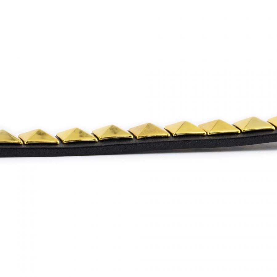gold pyramid studded belt for women thin leather 11