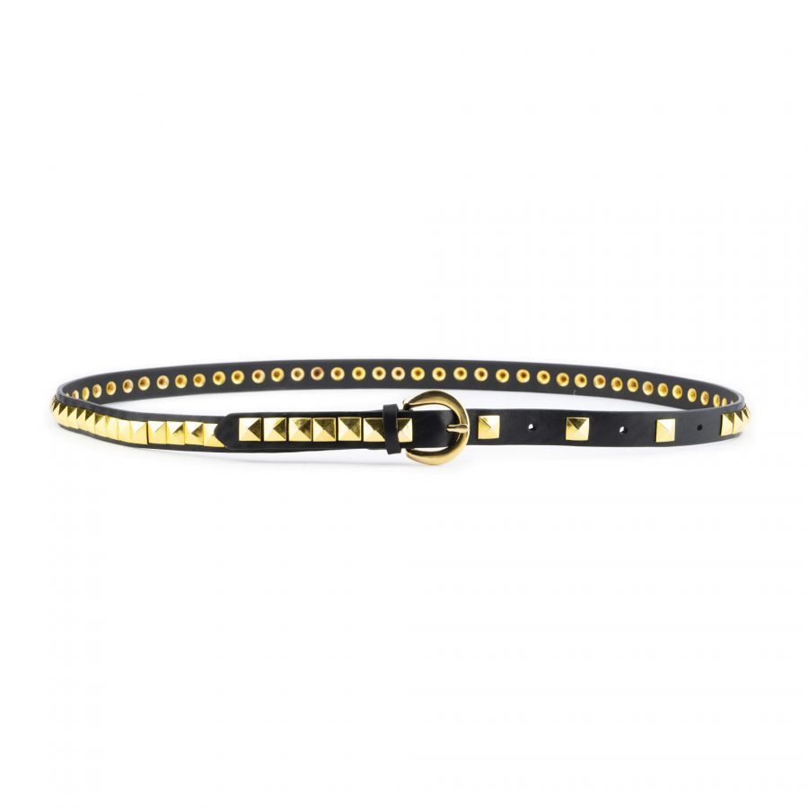 gold pyramid studded belt for women thin leather 2
