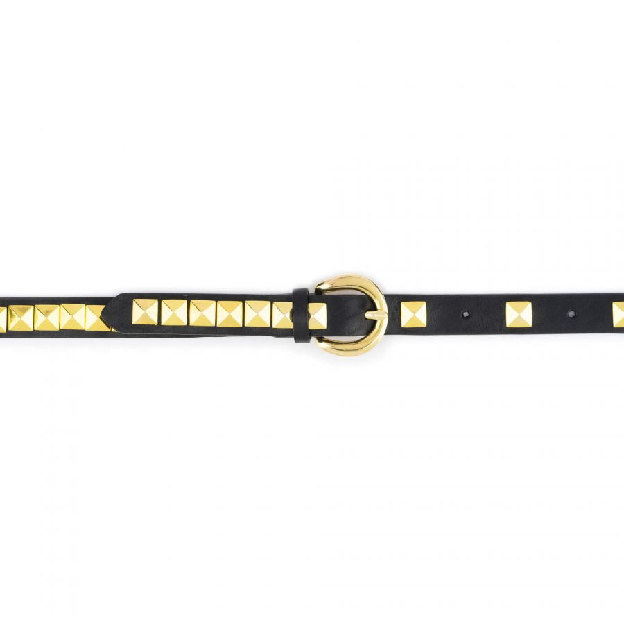gold pyramid studded belt for women thin leather 7