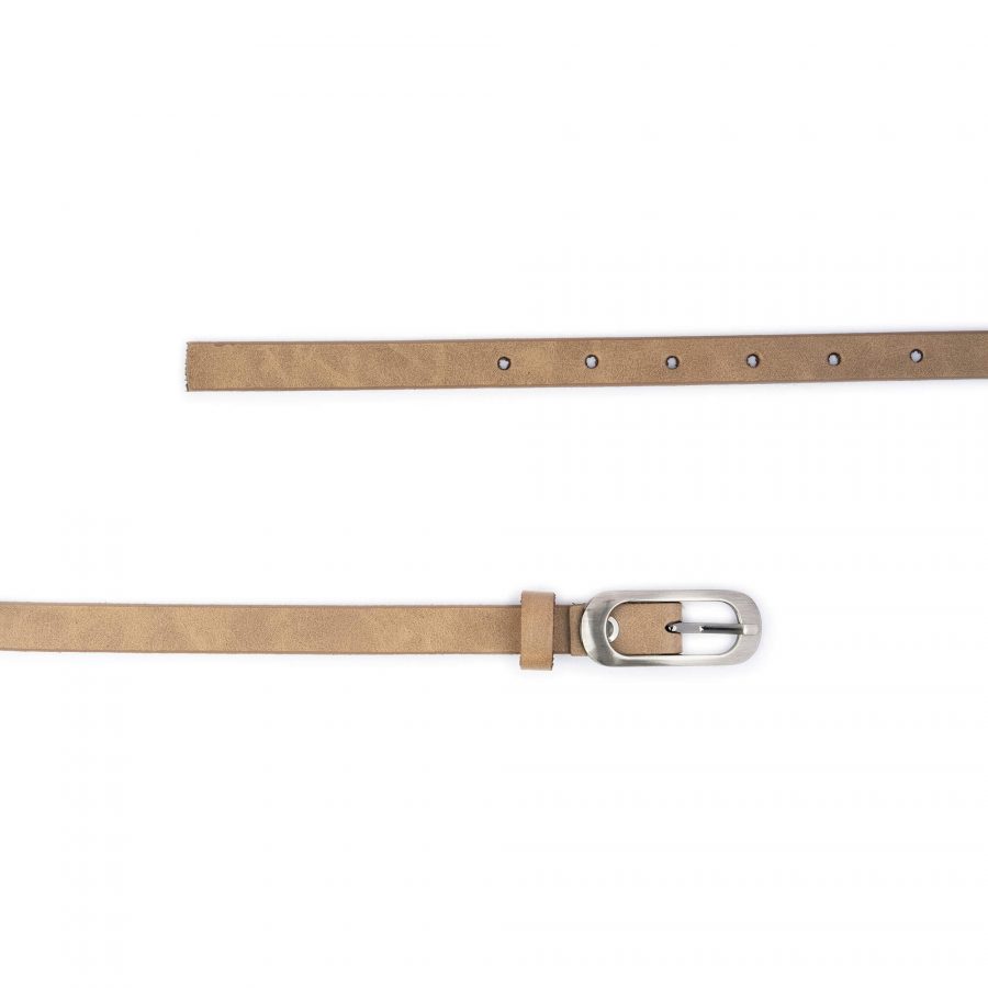 light brown womens skinny belt with oval buckle 1 5 cm 2