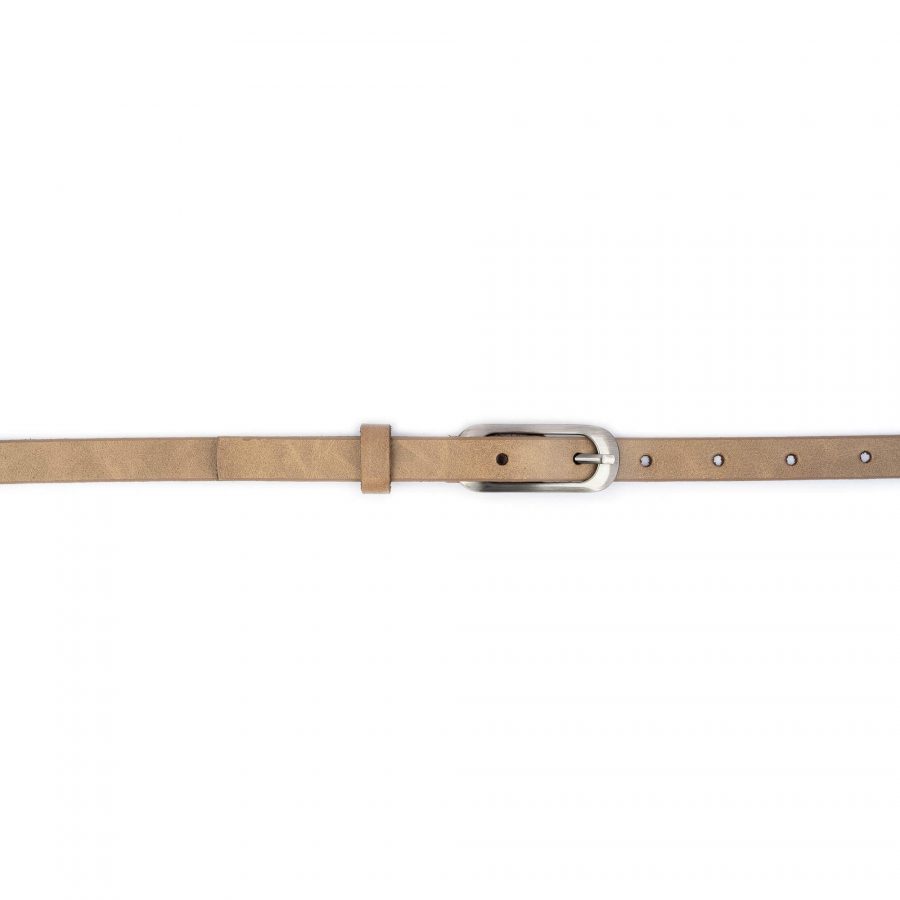 light brown womens skinny belt with oval buckle 1 5 cm 4