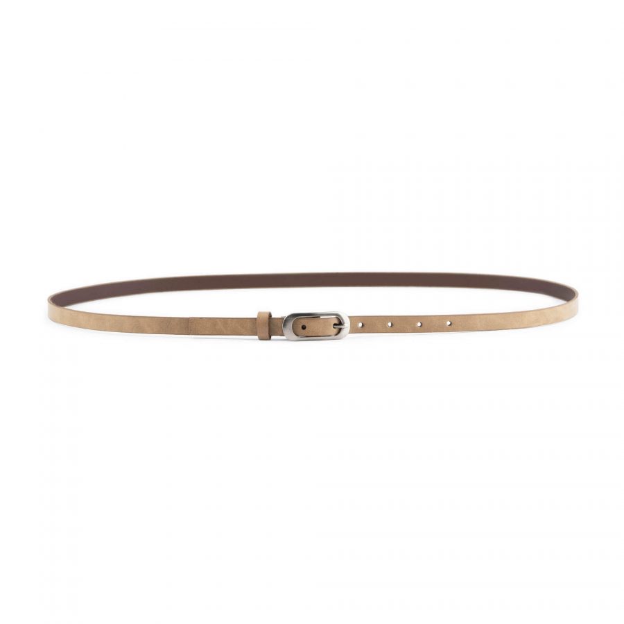 light brown womens skinny belt with oval buckle 1 5 cm 9