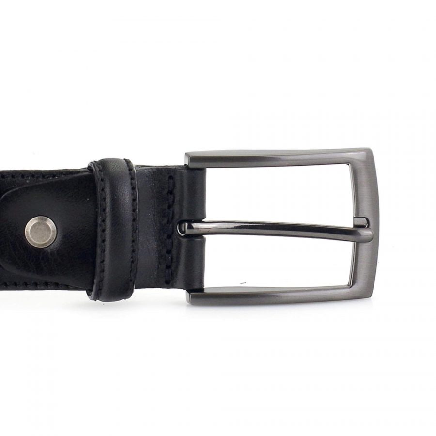 mens black leather dress belt stitched 3 5 cm 3