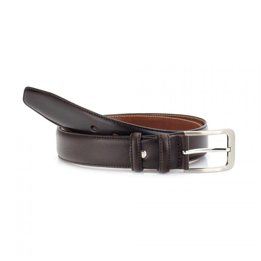 mens brown belt for suit classic smooth stitched 2