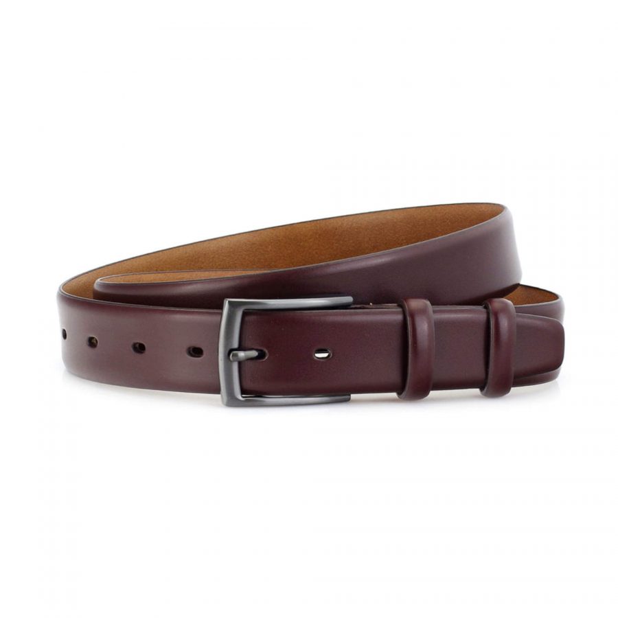 mens burgundy dress belt real leather 3 5 cm 1