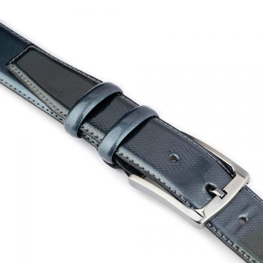 mens grey patent leather belt real leather 4