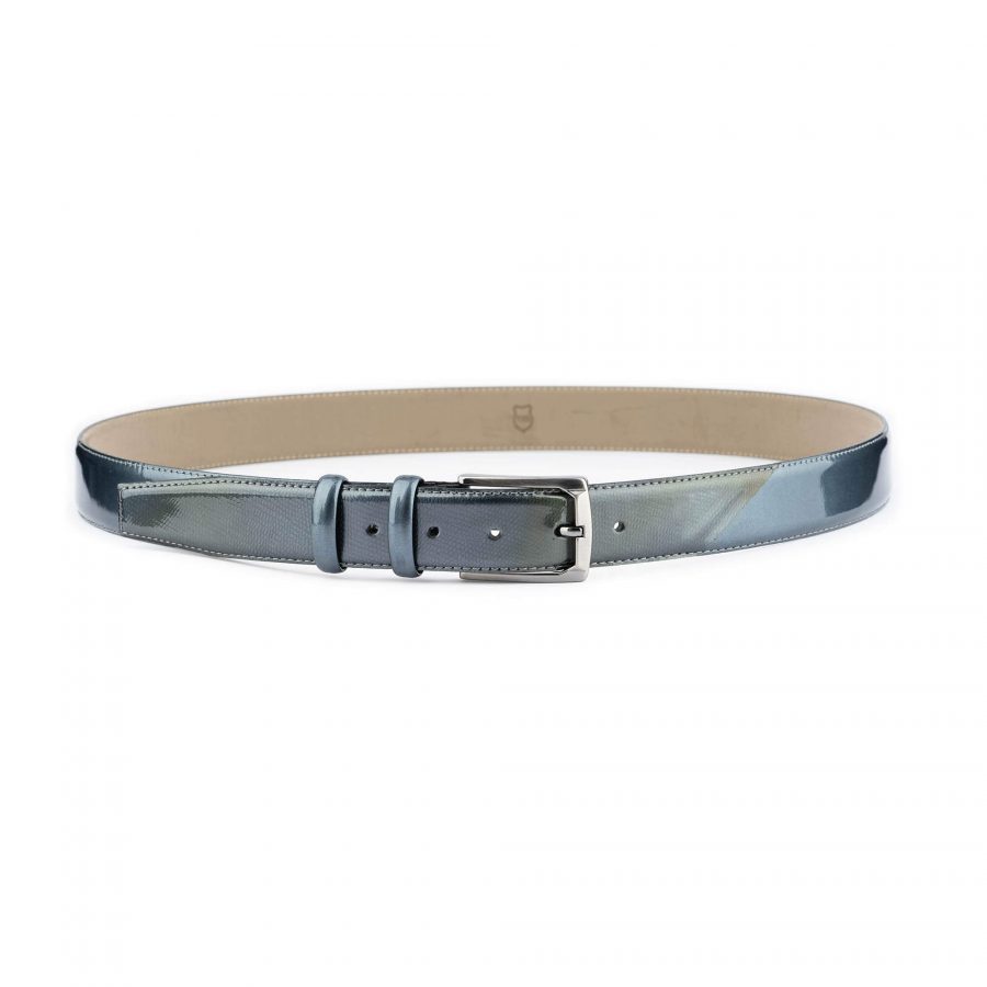 mens grey patent leather belt real leather 5